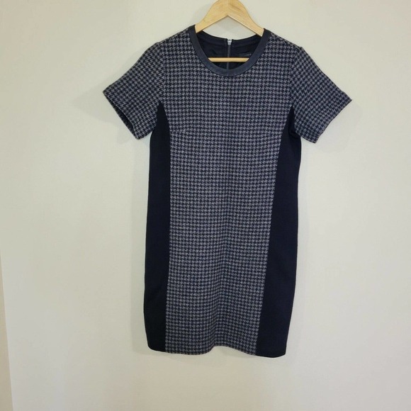 J Crew Wool Black And Gray Houndstooth Career Dress Size 6 Exposed Zipper - Picture 2 of 8